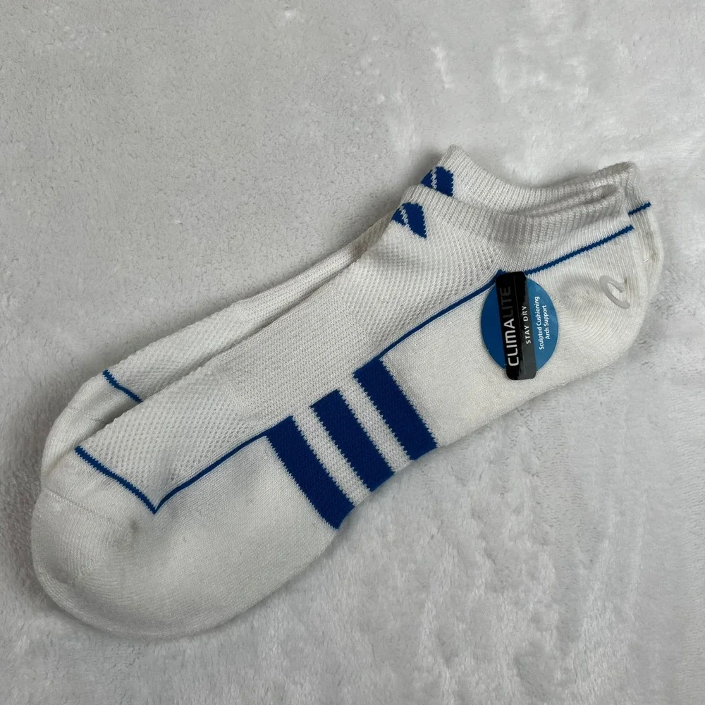 Adidas Climalite No Show Athletic Socks White Blue Cushioned Arch Support 123